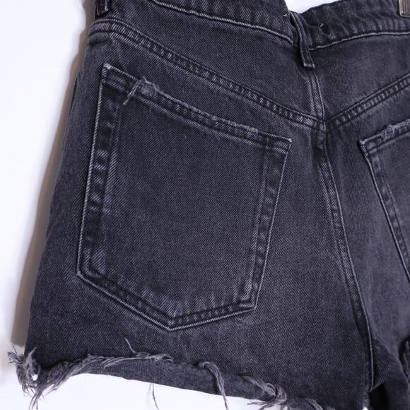 ZARA High Rise Cut Off Shorts Black Stone Washed Distressed Denim Women's 2 - Picture 6 of 9